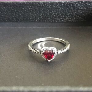 Heart-Shaped Red Gemstone Sterling Silver Ring